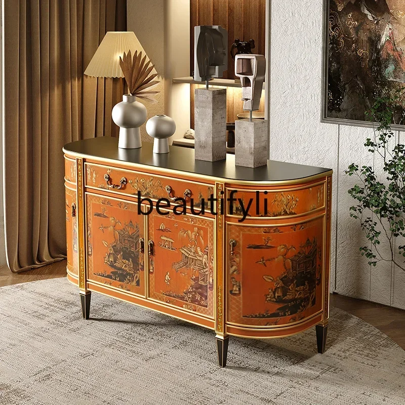 

yj58 European retro painted porch cabinet foyer high-end villa living room storage side cabinet