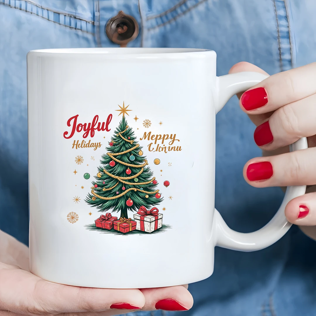 Zestaw świąteczny dla dzieci: kubek 330 ml z motywem choinki, dekoracyjny, idealny do domu i biura, niezbędny prezent świąteczny.