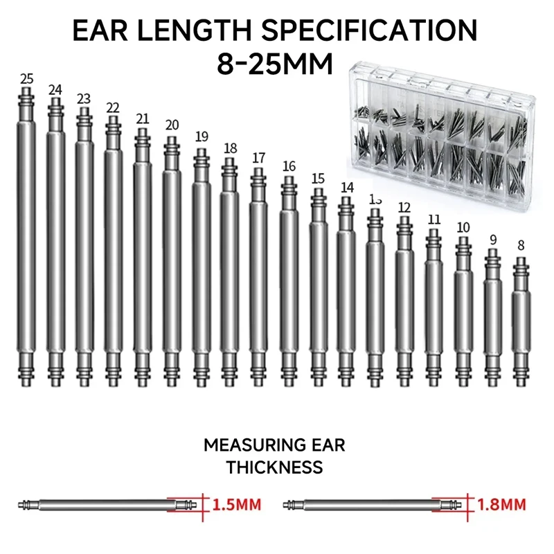 

270 шт./компл. пружинные стержни из нержавеющей стали диаметром 1,5 мм/1,8 мм, длина 8 мм - 25 мм/6 мм - 23 мм, ремешок для часов, ремень, инструменты для ремонта часов, булавка