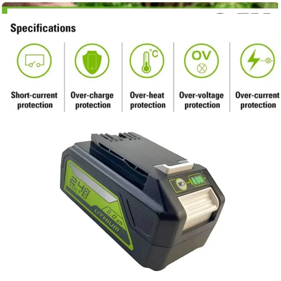 24V 8.0ah 6.0ah Li-ion Rechargeable Battery for Greenworks 24V 48V Power Tools 29842 29852 29322 20362 MO24B410 MO48L4211