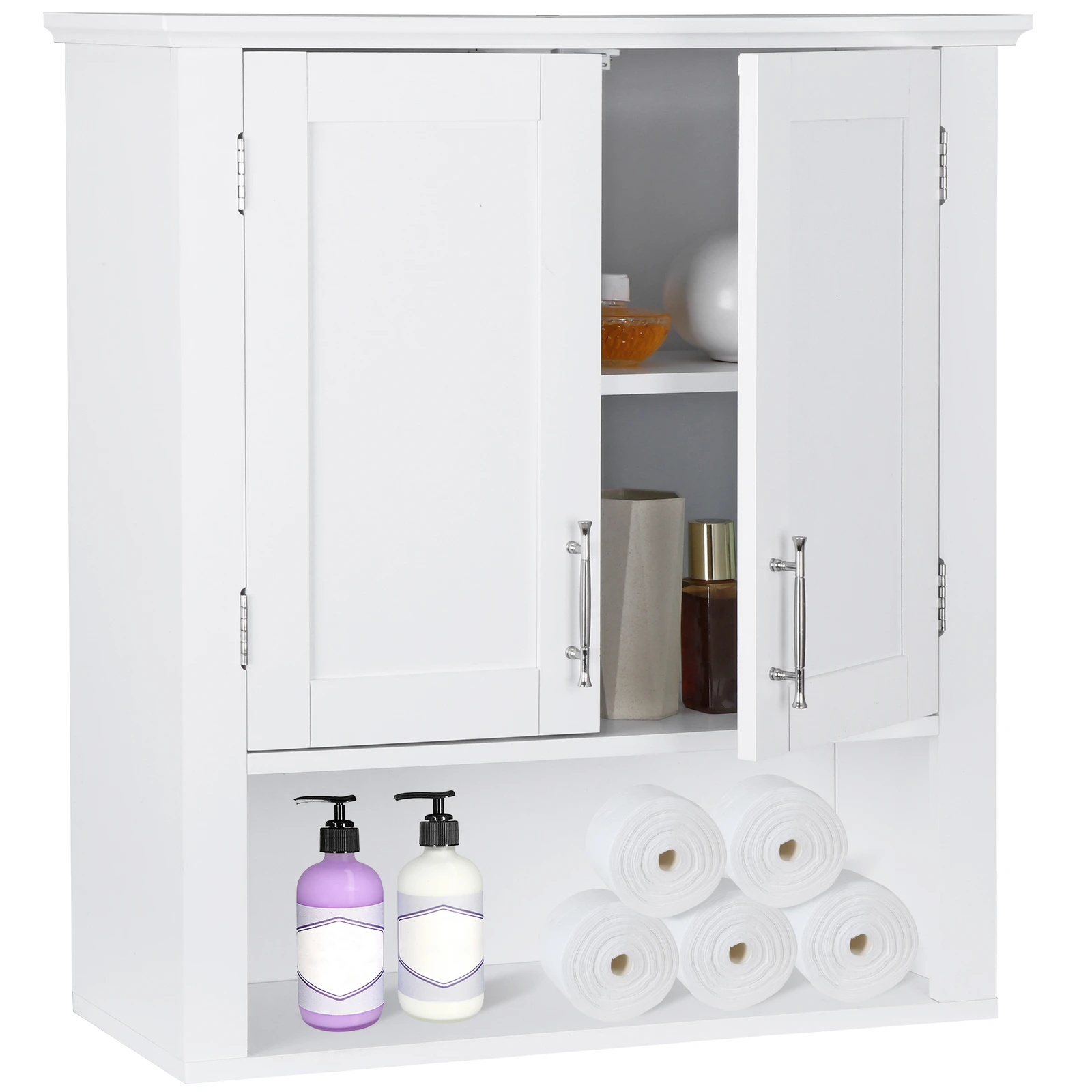 

Wall Bathroom Storage Cabinet Wood Cabinet w/ Doors & Organized Shelves