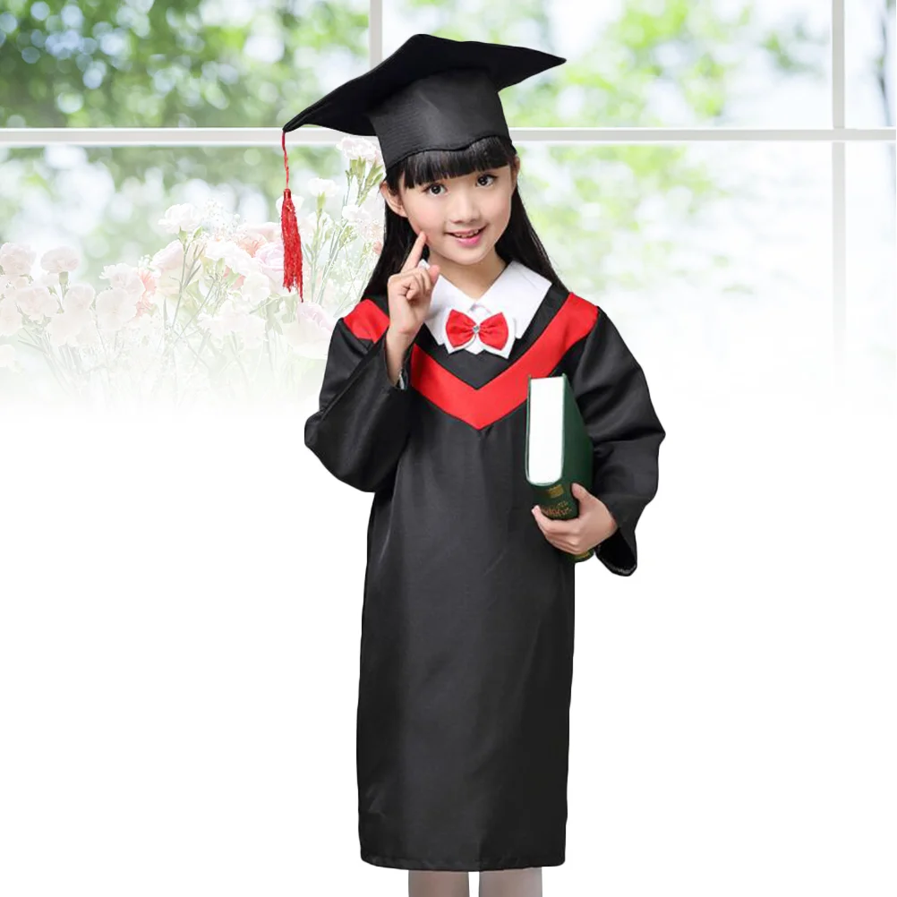 

Graduation Kids Gown Cap Children Gowns Robe Caps School Uniforms Doctoral Tassels Cosplay Costumes Bachelor Cloak And