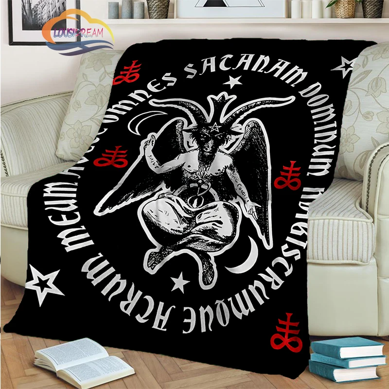 

Satanic Skull Inverted Pentagram Blanket -Goat demon Baphomet Flannel cashmere blanket-Gothic Portable Warm