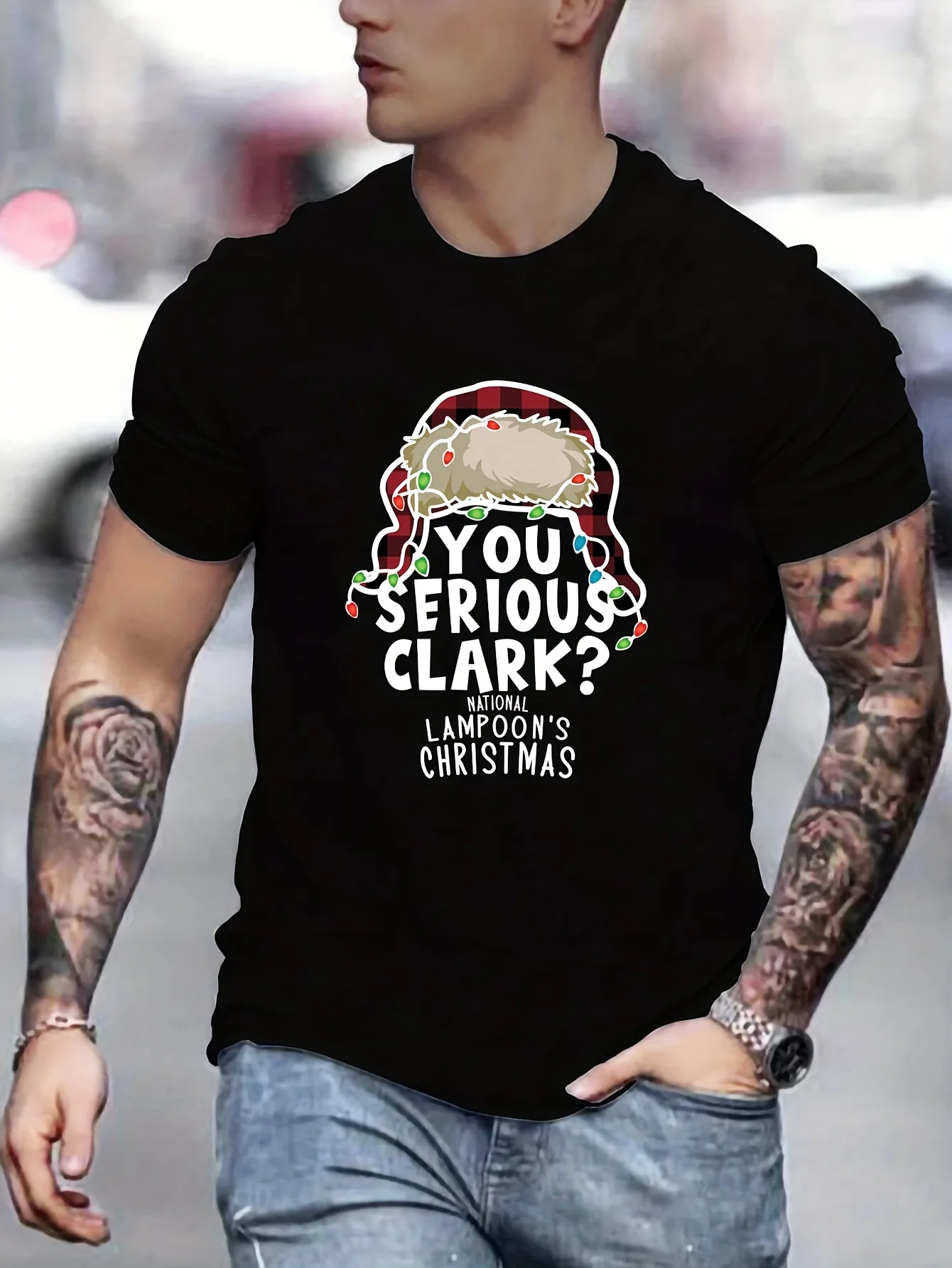 

[Holiday Joy] Men's "You Serious Clark" Christmas T-Shirt - Casual & Comfortable Polyester Blend