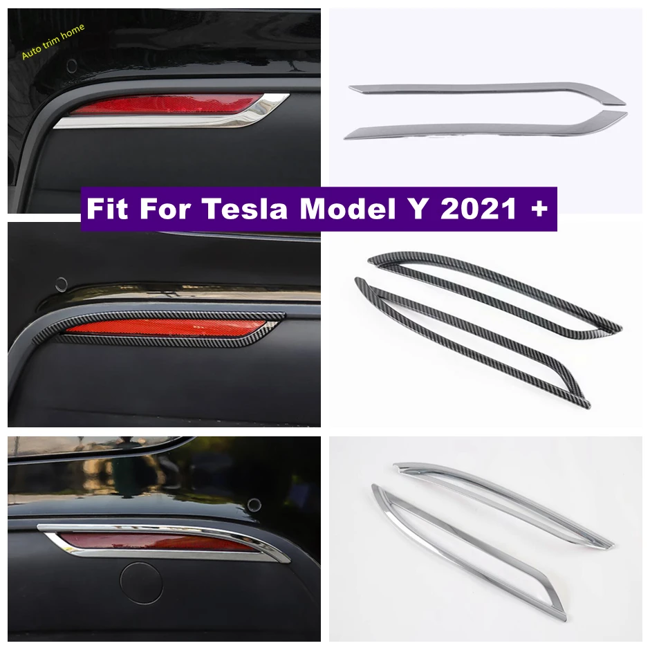 

Car Accessories Rear Bumper Fog Lights Lamps Eyelid Eyebrow Decor Panel Cover Trim Fit For Tesla Model Y 2021 2022 ABS Chrome