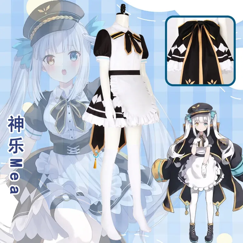 فستان تنكري من أنيمي YouTuber Hololive Mea قبعة الرأس للفتيات والنساء زي تنكري لحفلات الهالوين