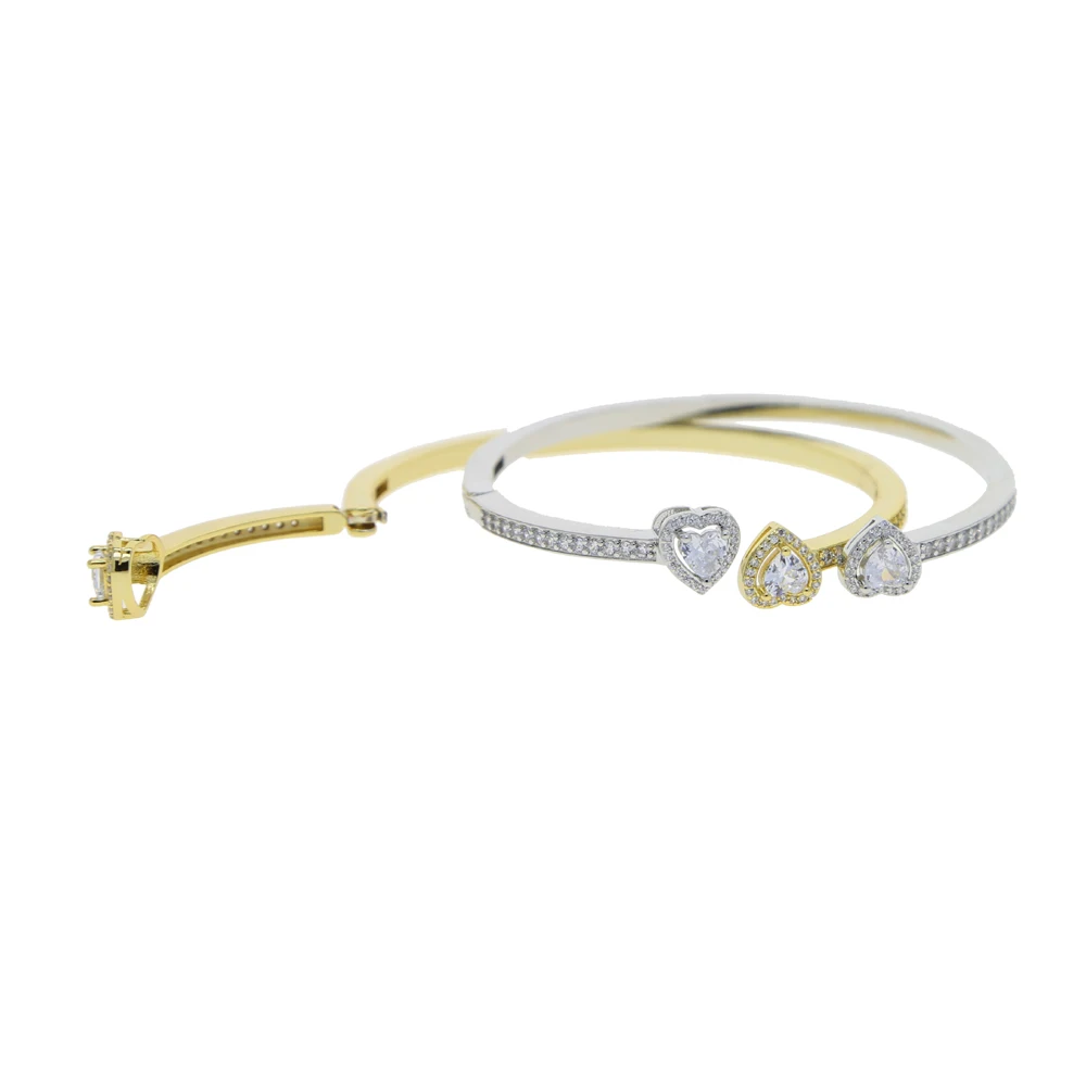 5A Cubic Zirconia Women Girlfriend Gift Jewelry Classic Double Heart Charm Open Bangle Bracelet Hot Selling