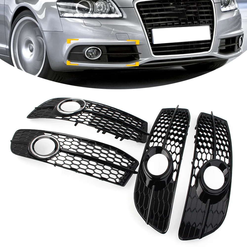 

2Pcs Car Front Bumper Honeycomb Hex Mesh Fog Light Grille Cover For Audi A6 C6 S-line Facelifted Models 2008 2009 2010 2011