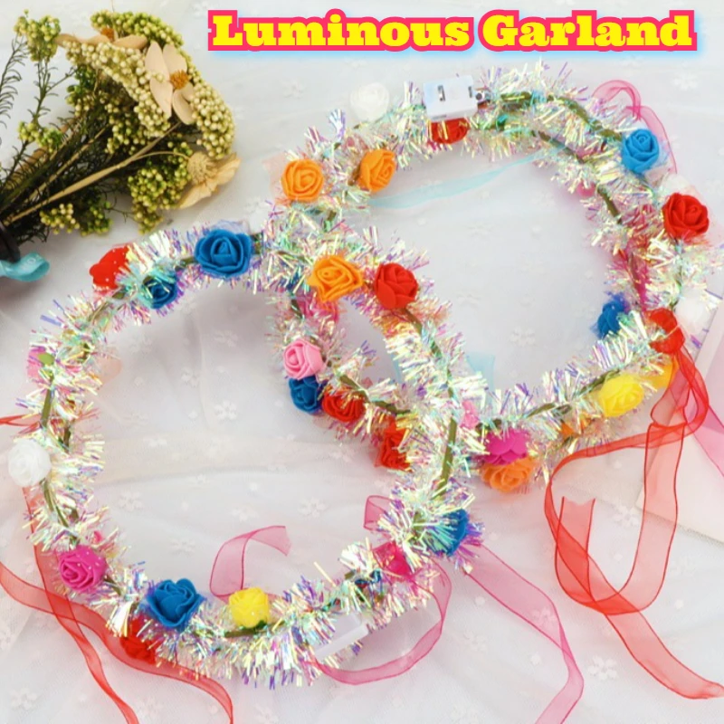 มงกุฎดอกไม้เรืองแสง ที่คาดผมประดับดอกไม้เรืองแสง อุปกรณ์เสริมผมงานแต่งงาน ของตกแต่งถ่ายภาพสไตล์โบฮีเมียน ของตกแต่งงานปาร์ตี้ริมชายหาด ใบไม้ประดับตกแต่งแบบเทพนิยาย