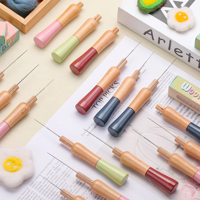 1PC Wool Felt Needle DIY Craft Wood Hand Felting Needles Poke Needles For Beginner Handicraft Felting Wool Firbe Craft Wrok