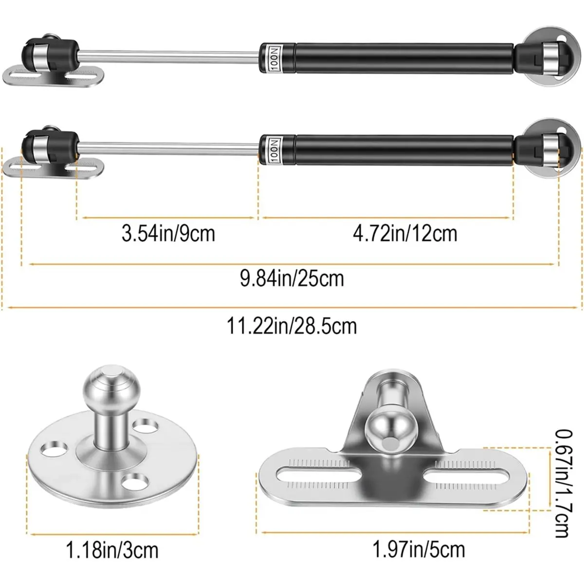 2026 New 10Pcs10 Inch Gas for Cabinets Heavy Duty Gas Strut Lid Support Soft Open Springs Shocks Props,Support 100N/22.5Lb