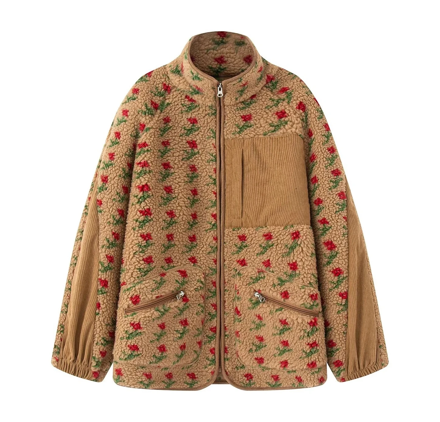 가을 신상 여성 의류 유럽 및 미국 스타일 패셔너블한 분위기 캐주얼 데일리 양털 플로럴 후드티