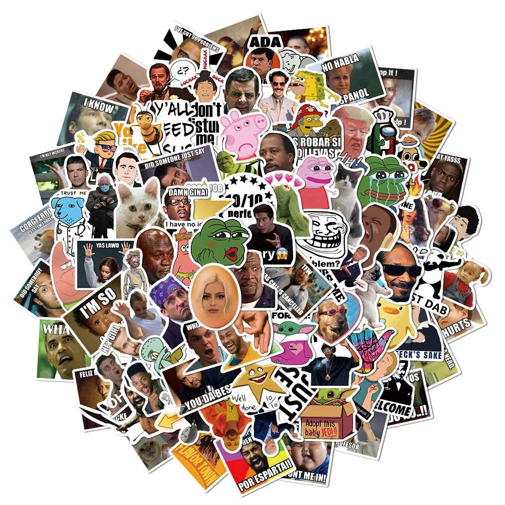 50/100pcs New Funny Meme Stickers for Laptop Phone Fridge Scrapbooking Car Luggage Decals Sticker Style Trendy Kids Toys