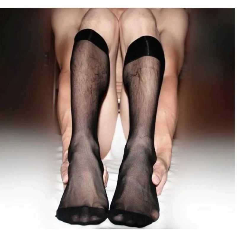 Internet Celebrity 's Black Gay Men's Stockings - Formal Wear Business Comrades Sexy Cored Silk Mid-Calf Soc