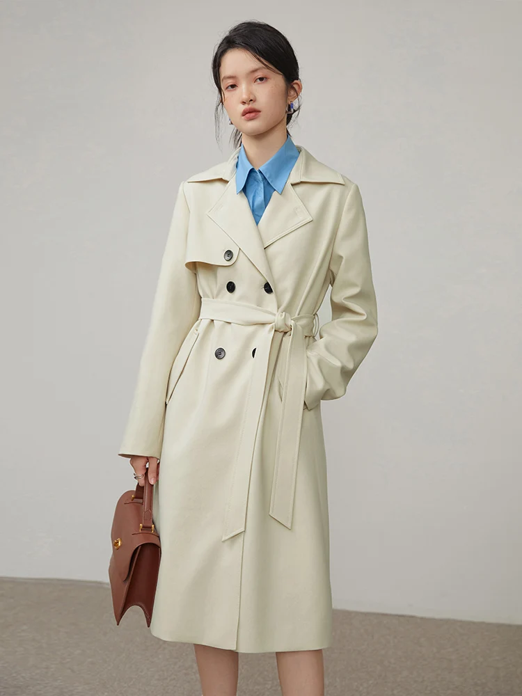 Ziqiao high-end clássico britânico trespassado trench coat para mulher primavera novo drapeado casaco longo all-match windbreak para o sexo feminino