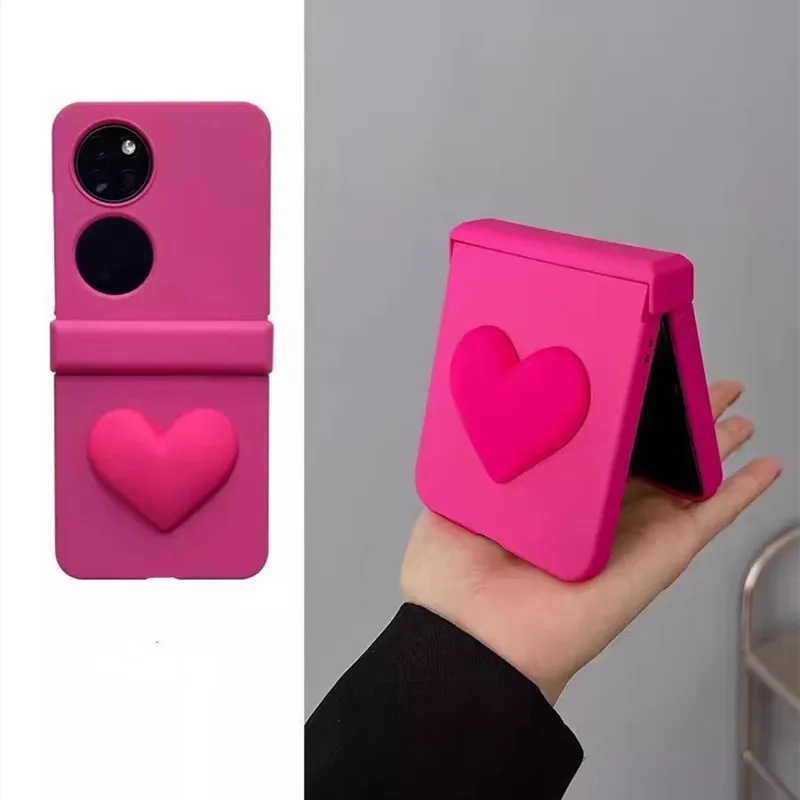 Stylish Love Heart Rose Red Phone Case For Huawei Pocket 2 P50 Pocket P50Pocket Pocket2 Hinge Protector Full Protection Cover