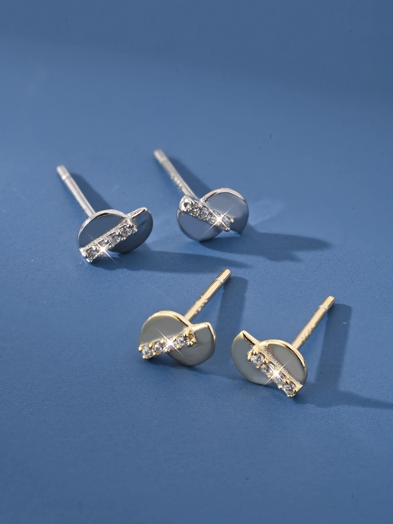 

925 Sterling Silver Geometric Semi-Circular Zircon Earrings for Women, Temperament, Sweet Beauty Earrings, Luxurious Jewelry