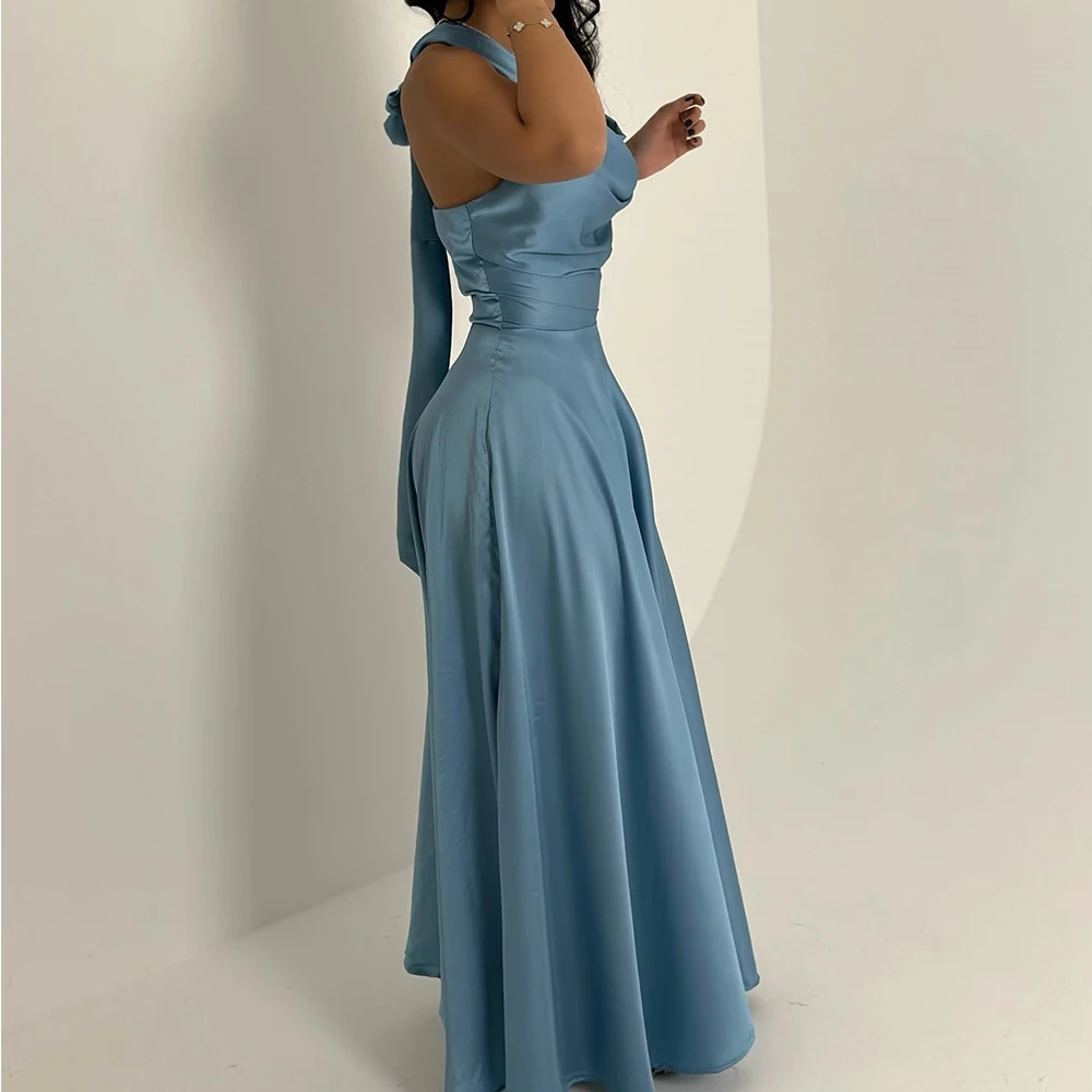 Customized Temperament Satin A-Line Detachable Sleeve Buttons Evening Dress Delicate Floor Length Halter vestidos de fiesta