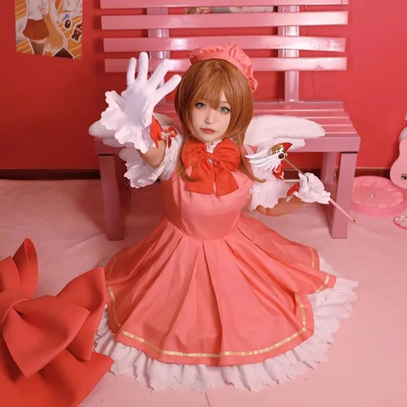 Sakura Cosplay Meisjes Roze Kaart Captor Sakura Kinomoto Sakura Prinses Jurk Cosplay Kostuum Lolita Jurk Kostuum Voor Vrouwen Feest