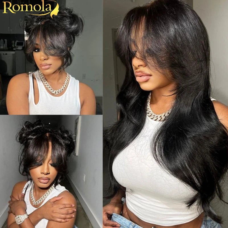 3x1 الجزء الأوسط شعر مستعار دانتيل الجسم موجة باروكة من شعر طبيعي مع الانفجارات 200 كثافة الشعر البشري البرازيلي 34 بوصة الباروكات للنساء السود