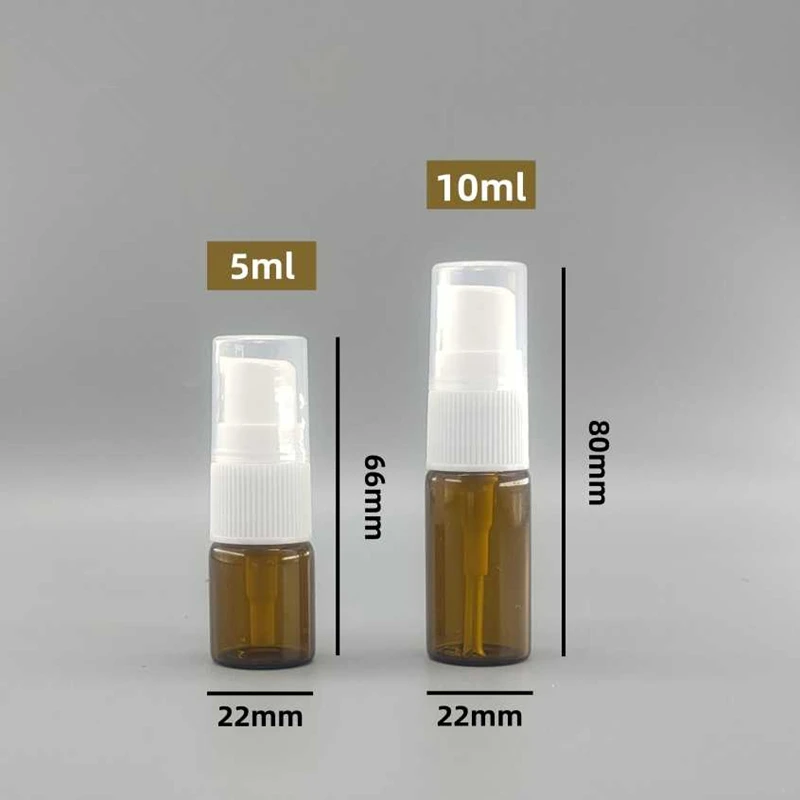 200pcs 5ml 10ml Clear Amber Glass Bottle Lotion Bottles With Pump Head Cosmetics Refillable Bottle Contanier