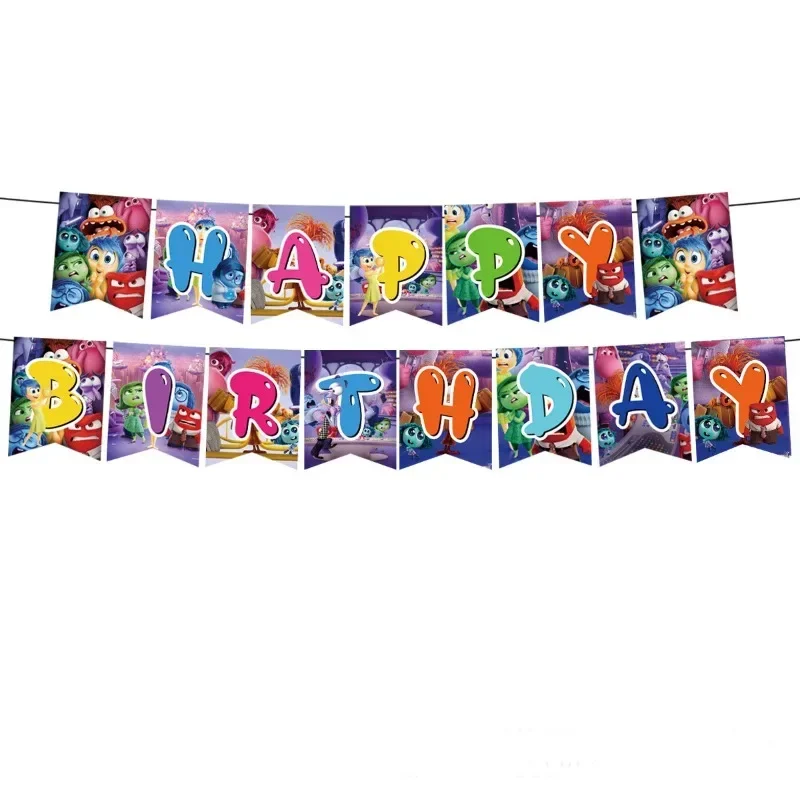 Disney Inside Out Anime Thema Kinderen Verjaardag Lay-Out Decoratie Wegwerp Papieren Bord Set Pull Vlag Papieren Beker Feestartikelen