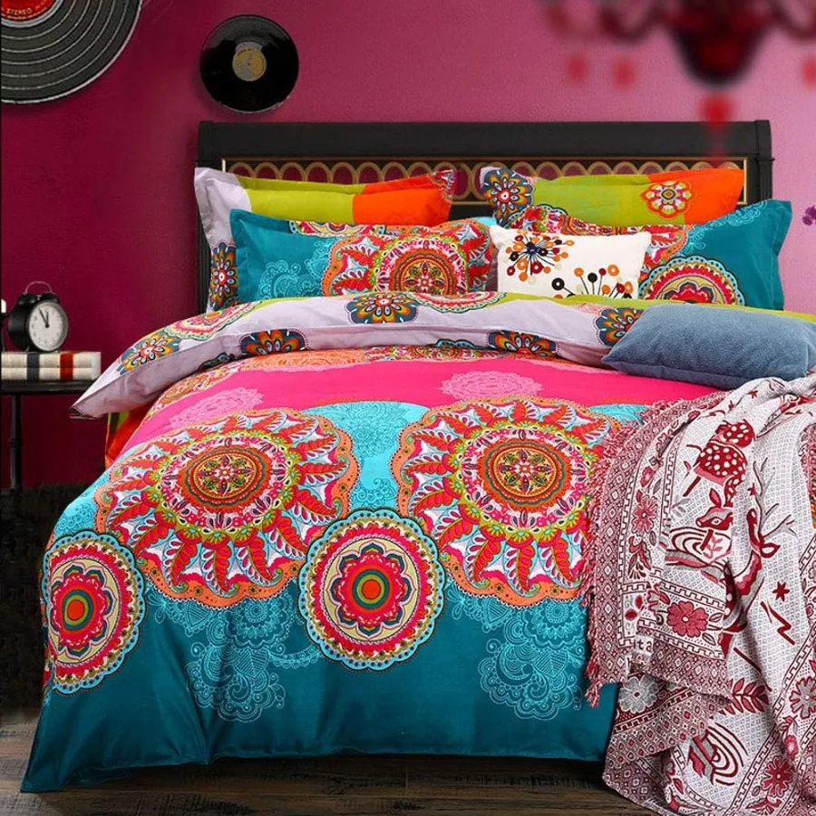 

Bohemian Duvet Cover Set for Bedroom Decor: Lightweight Microfiber Bedding with Boho Floral Print and Zipper Closure Perfect fo