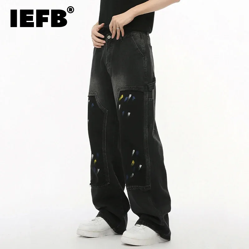 

IEFB High Street Men's Denim Pants Patchwork Graffiti Niche Design Contrast Color Male Jeans Autumn Winter Fashion Tide 9C7295