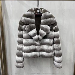 2024 New Fashion Winter Women Real Rex Rabbit Fur Warm Thick Chinchilla Full Pelt Fur Short Coat Luxury Outwear Female Jacket