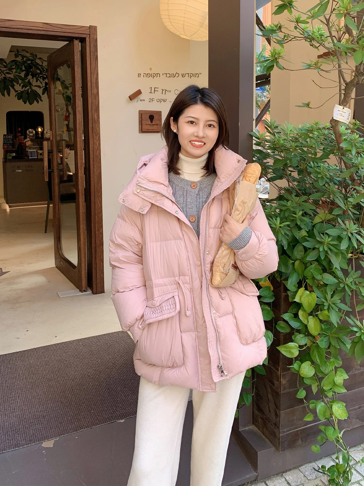 

Women's 90 White Du down Jaet Hooded Waist-Cinching Stand Collar Coat 27 6 Sles Commute Sle Loose Fit Warmth
