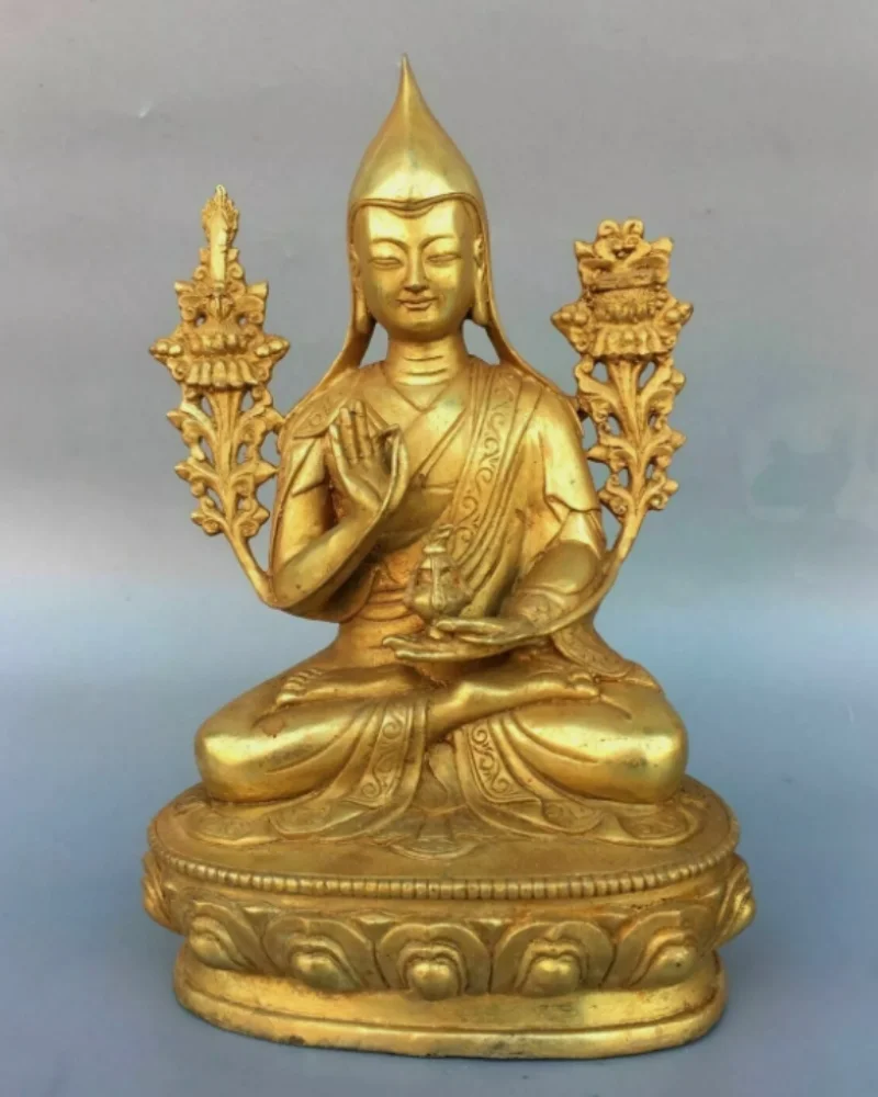 

dharmachakra mudra buddha 24cm Old Antique Bronze gilt Tsongkhapa statue