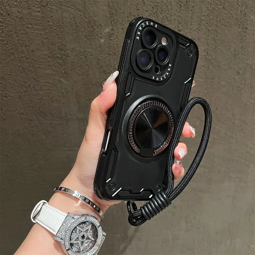 

360° Ring Holder Kickstand For Magsafe Magnetic For iPhone 16 Plus 15 14 13 Pro Max 12 11 Phone Case with Hand Wrist Strap Cover