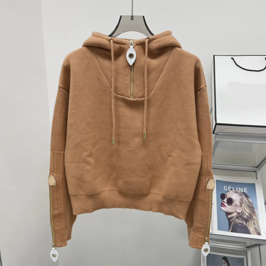 

2023 new small zipper high-neck hooded long-sleeved hoodie solid color casual drawstring coat