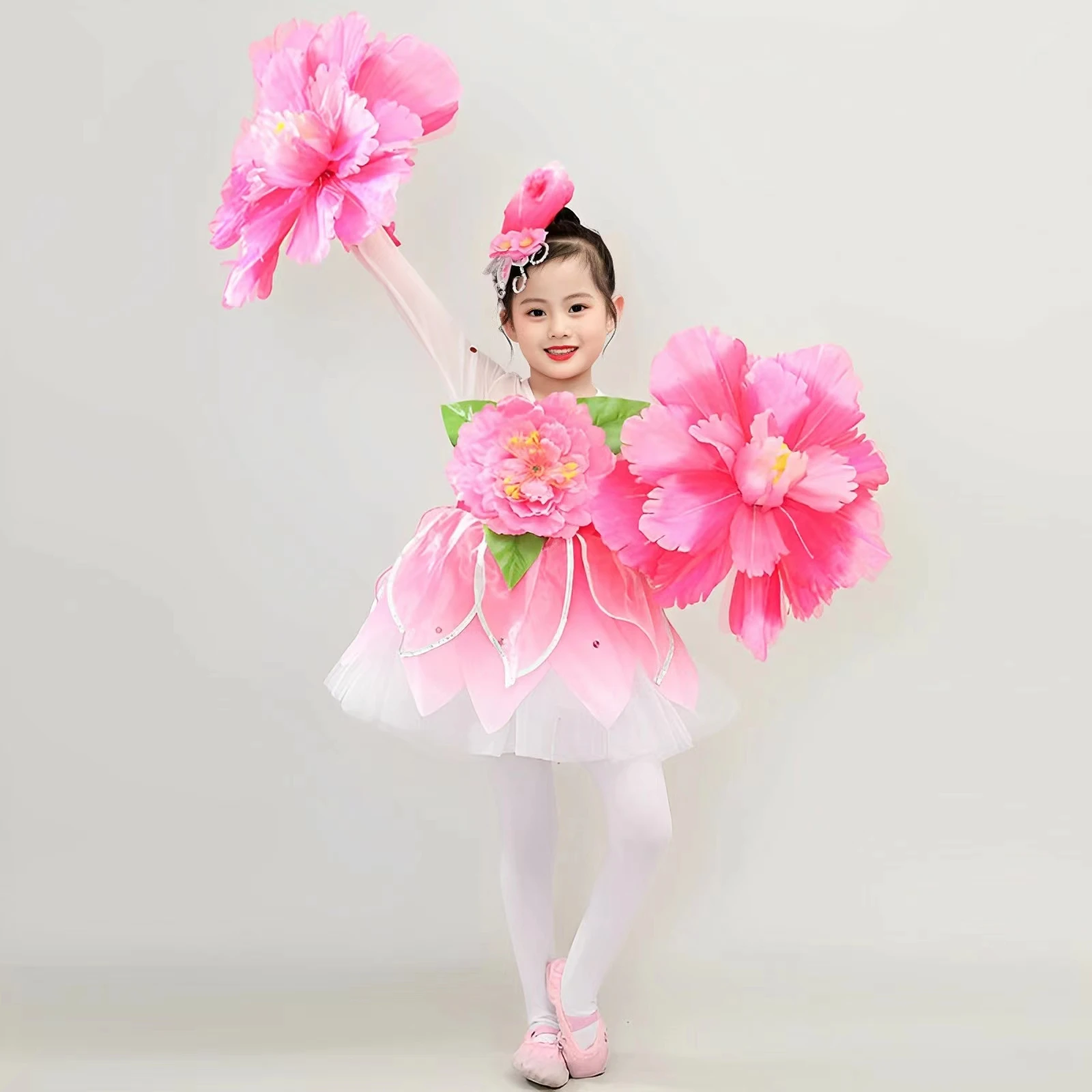 Costume de spectacle de fleurs de pêcher pour enfants, robes de princesse de style anni pour filles, tenue de danse d'ouverture nationale, fleurs de magnolia