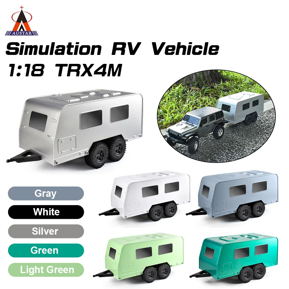 

AUSTAR Travel Camper Trailer Simulation RV Vehicle Rear Open Door Dual-axle RV Car with Hitch for 1/18 RC Crawler TRX4M Upgrade