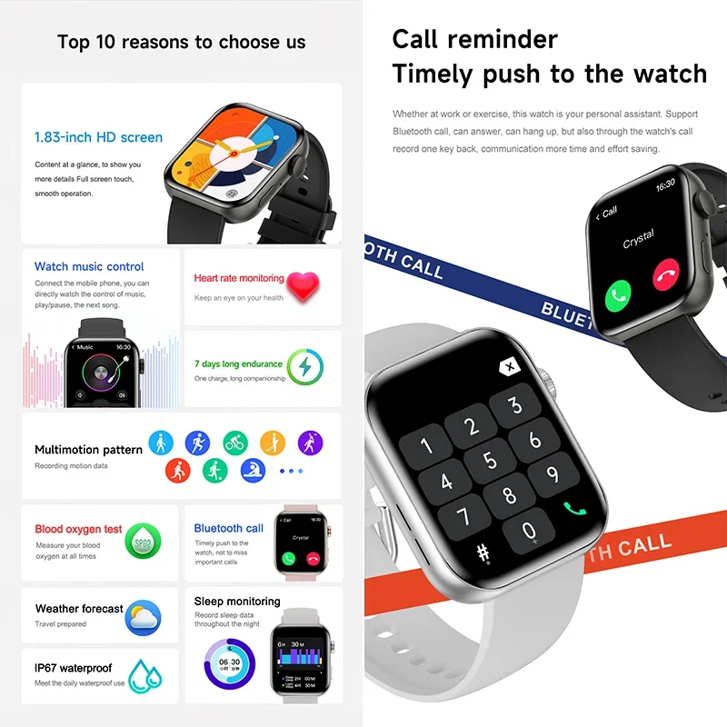 Per Huawei Orologio S9 Uomini Smartwatch NFC BT Chiamata Orologio di ricarica wireless impermeabile Monitor della temperatura dello schermo da 1,83 pollici Smartwatch