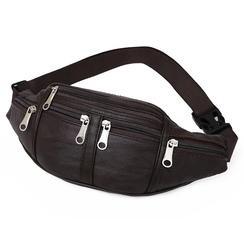 Bolsa de cintura de couro genuíno para homens, saco impermeável Sport Peito Multifuncional Outdoor Running Fanny Pack Bolsa de telefone masculino de