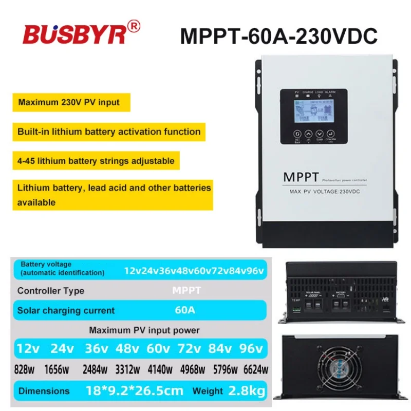 150VDC 230VDC MPPT Solar Laadregelaar 30-120A Auto 12 V/24 V/36 V/48/60/72/84/96 V Voor Lood-zuur Lithium Batterij LCD Display