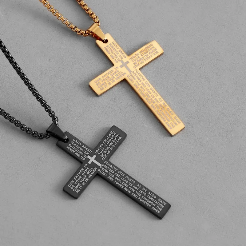 Bibel Jesus Kreuz Halskette, modische Edelstahl-Schriftanhänger-Halskette für Damen und Herren, Retro religiöser Gebets-Party-Schmuck – Detail 6