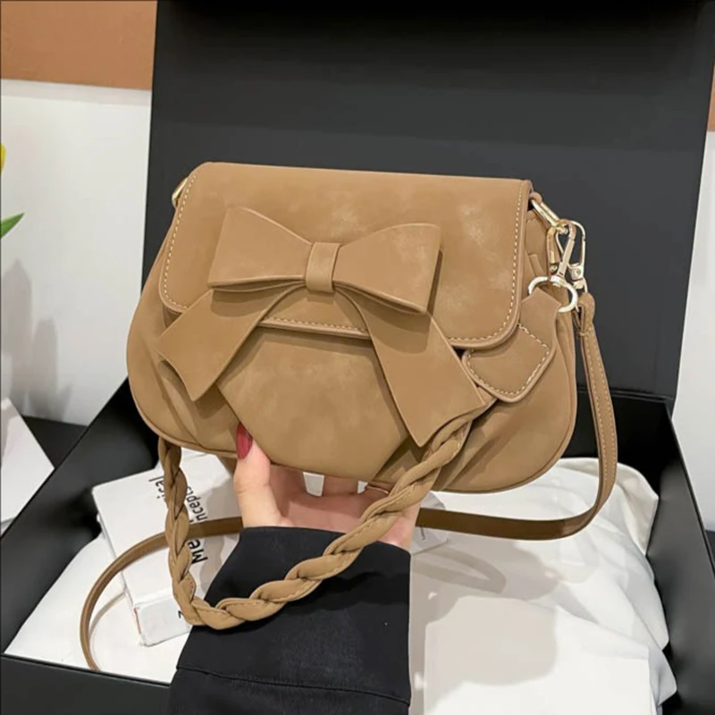 

Винтажные повседневные сумки с бантом, 20220, женская осенне-зимняя модная однотонная сумка-мессенджер, французская изысканная сумка на плечо