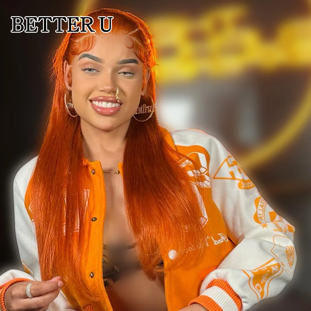 

13x6 Amber Colored Lace Front Wig Brazilian Human Hair Wig Bone Straight Ginger 13x4 Lace Frontal Wig For Women Pre-Plucking