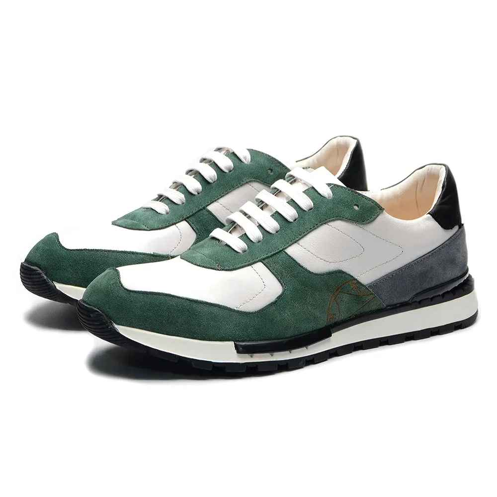 Luxe merk herensneakers Echt koe suède Originele veterschoenen Groen Wit Oxfords Outdoor Street Casual schoenen voor heren