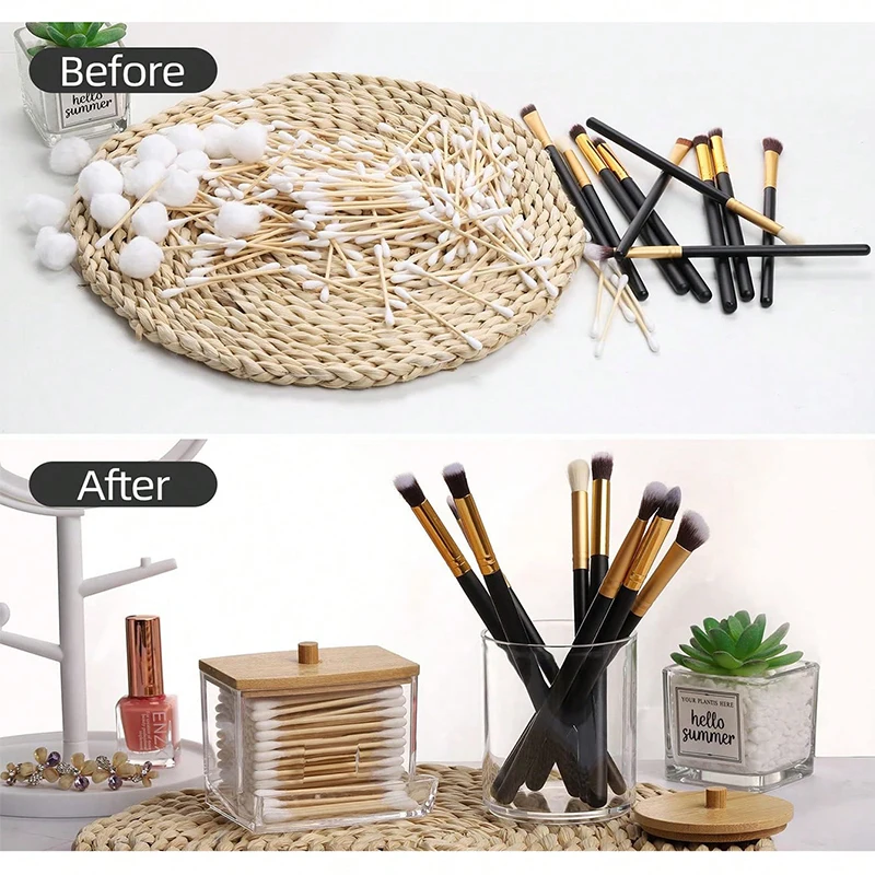 1pc7 Oz Cotton Swab Pads Holder Organize And Store Cotton Buds In Style With Wood Lids Perfect For Bathroom And Apothecary Jars