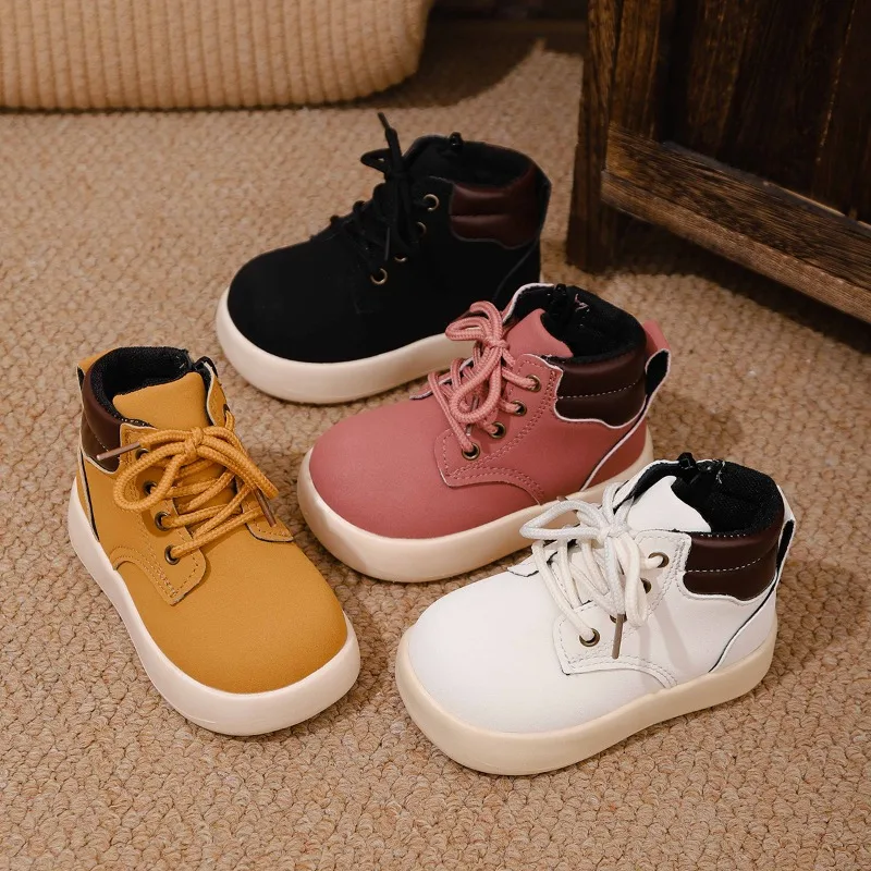 

Kids Platform Boots Spring Autumn Patchwork Children Fashion Ankle Boots for Girls Classic School Non-slip Boys Leather Boots