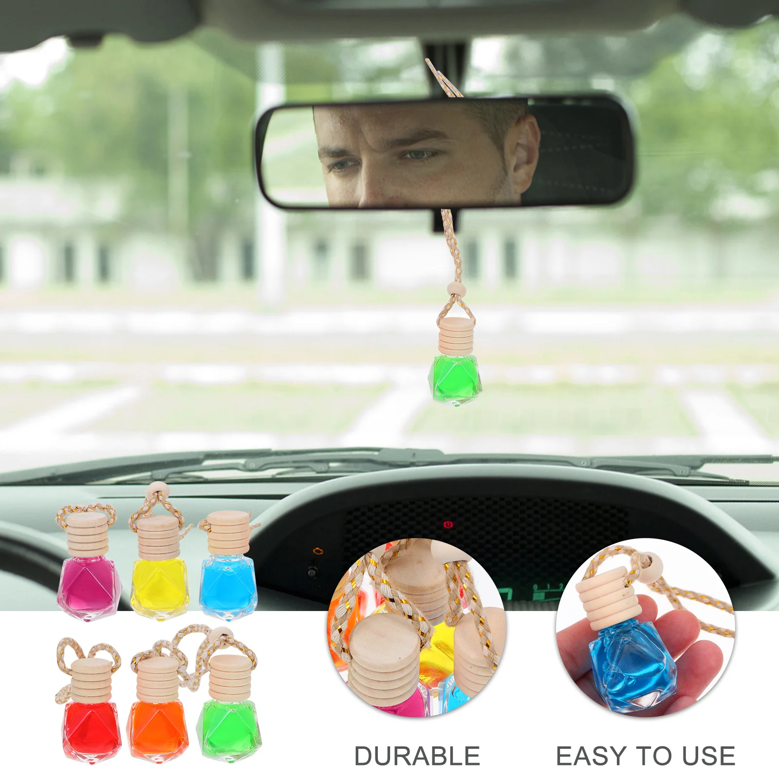 

6Pcs Car Hanging Perfume Bottle Glass Pendants 7ml Aromatherapy Essential Oil Diffuser for Car Perfume Bottle Hanging Ornament