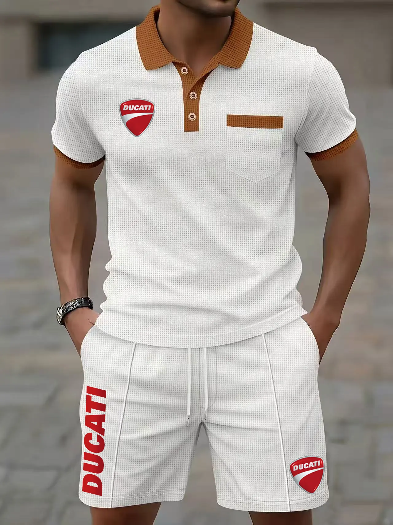 

DUCATI motorcycle brand printed men's sets Summer top short sleeve men's T-shirt + sports shorts jogging Biking men's clothing