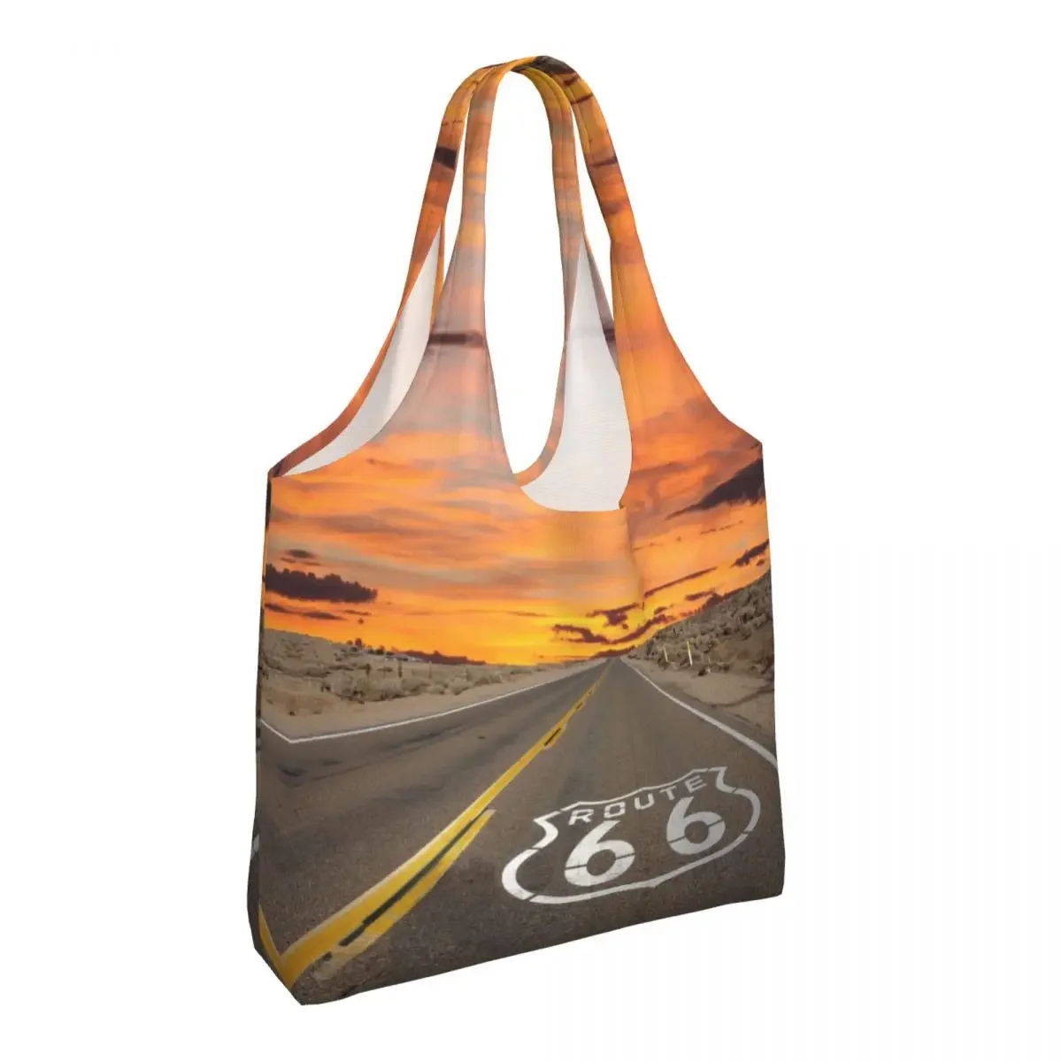 Funny Route 66 Shopping Tote Bag Reusable USA Highways Grocery Canvas Shoulder Shopper Bags Photographer Handbag