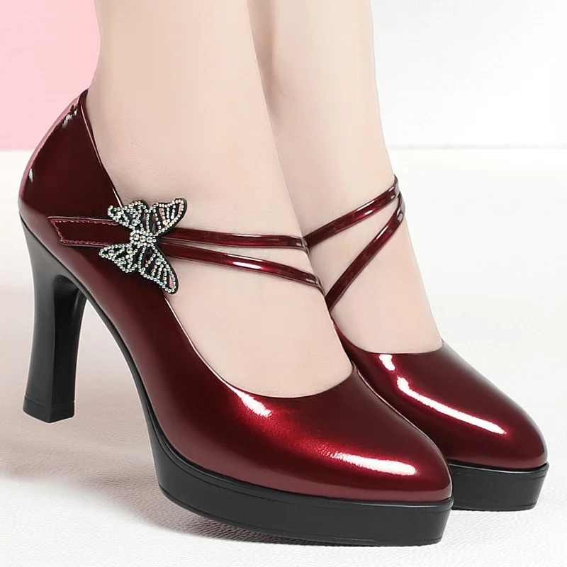 Spring Autumn New High-heeled Single Shoes Women Small Leather Shoes Catwalk Platform Thick Heels Dancing Bride Wedding Shoes