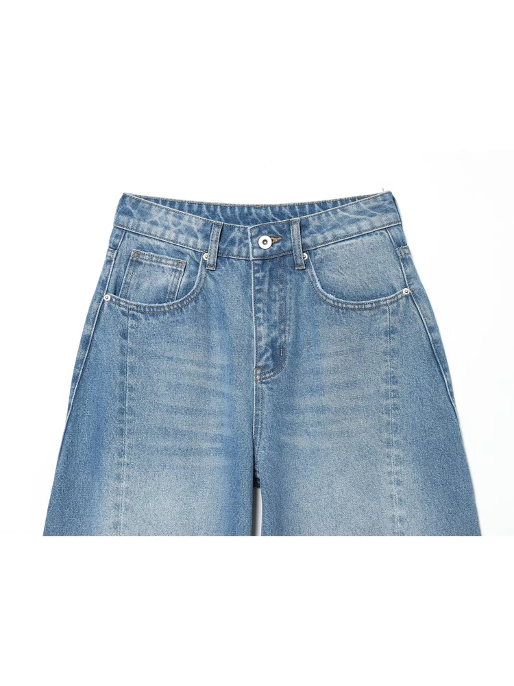 Fall 2025 New Blue Boyfriend Sle Loose Wide Leg Pants Women's Jeans High Waist Cotton Soft Pure Color Outdoor Use