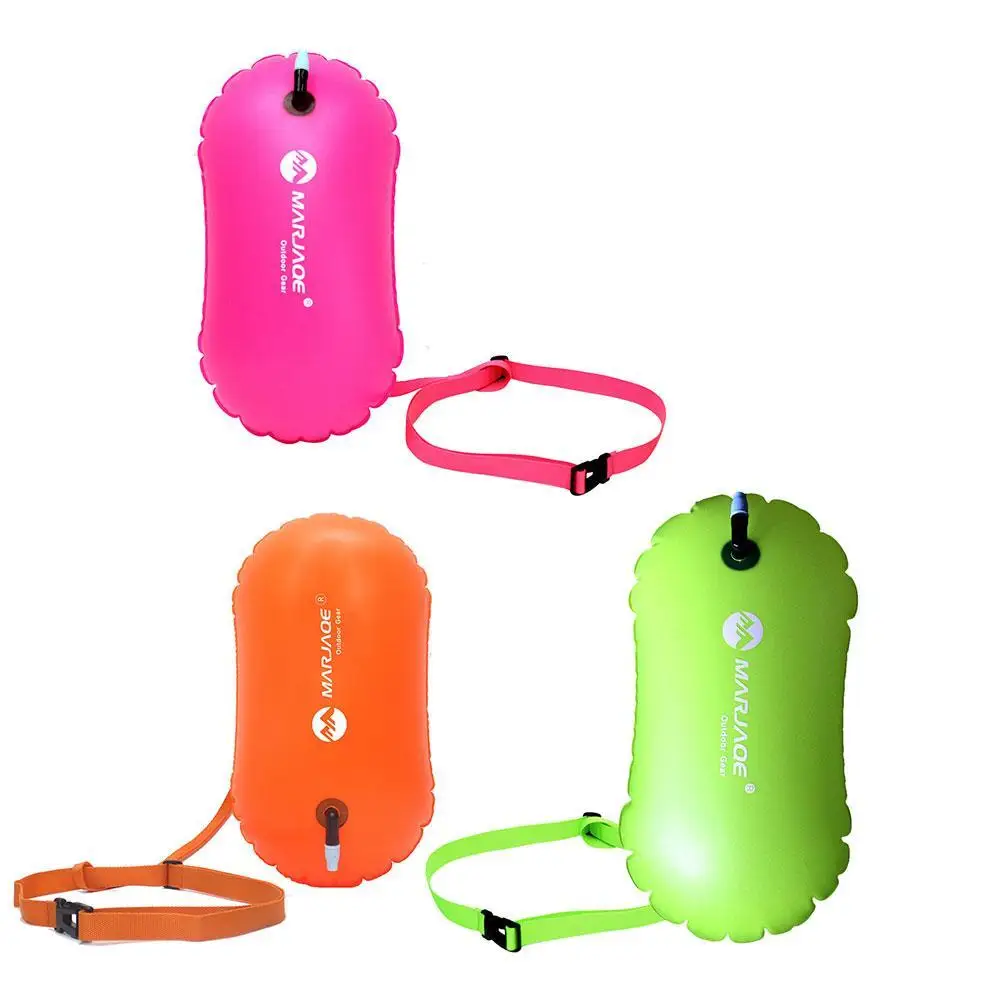 Inflatable Open Swimming Buoy Tow Float Dry Bag Double Air Bag with Waist Belt for Water Sport Swimming Storage Float Tool